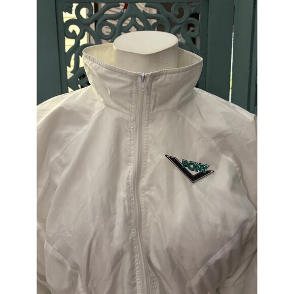 Retro Look PONY Forever 21 White Cropped Windbreaker Jacket-Lined L/S-Size L - Picture 6 of 8